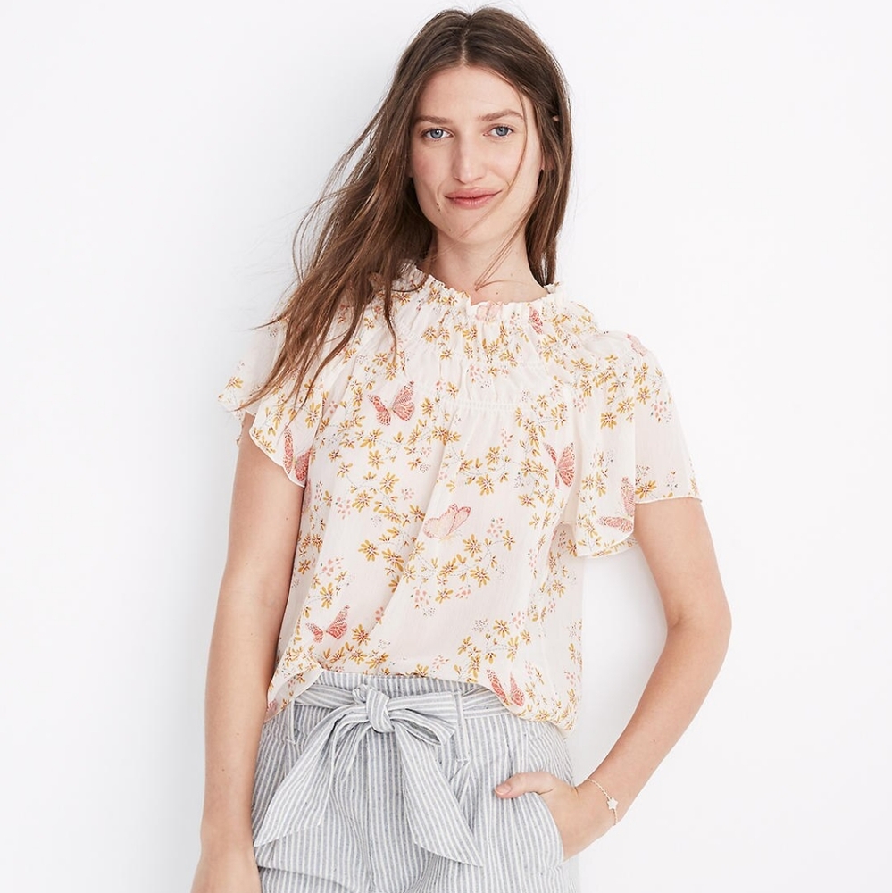 Madewell Smocked Mockneck Top
